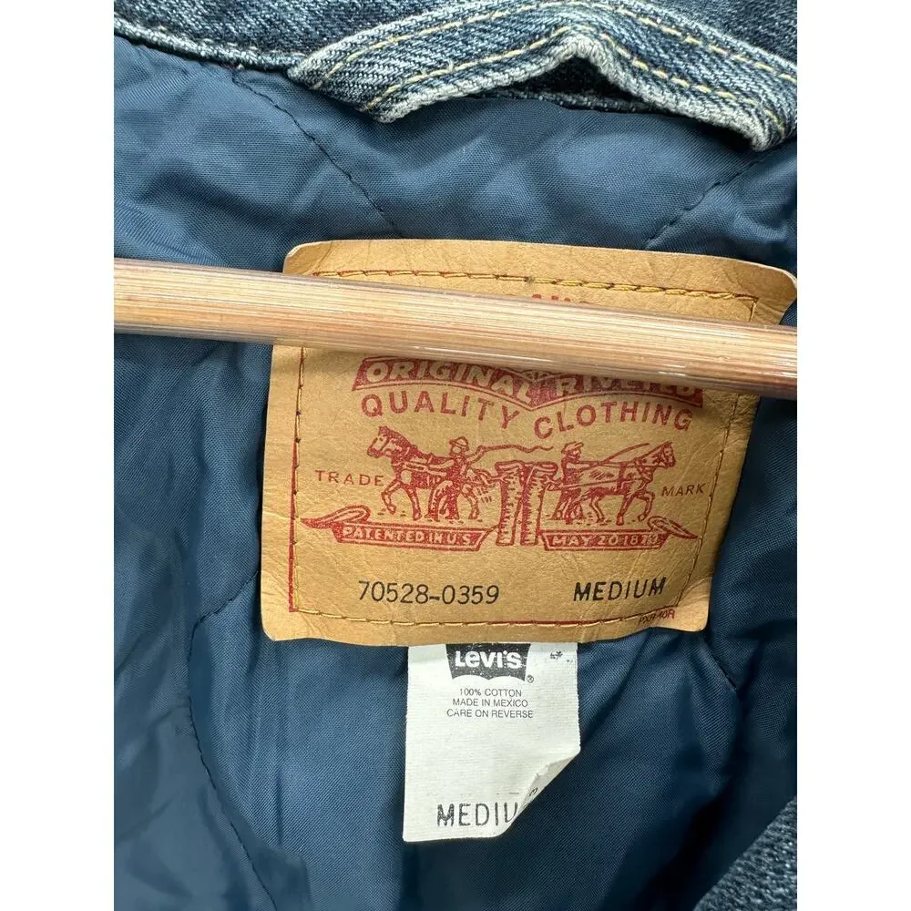 Levi's Jacket‎ Men MEDIUM Blue 2002 Denim Quilted Insulated Long Sleeve Trucker